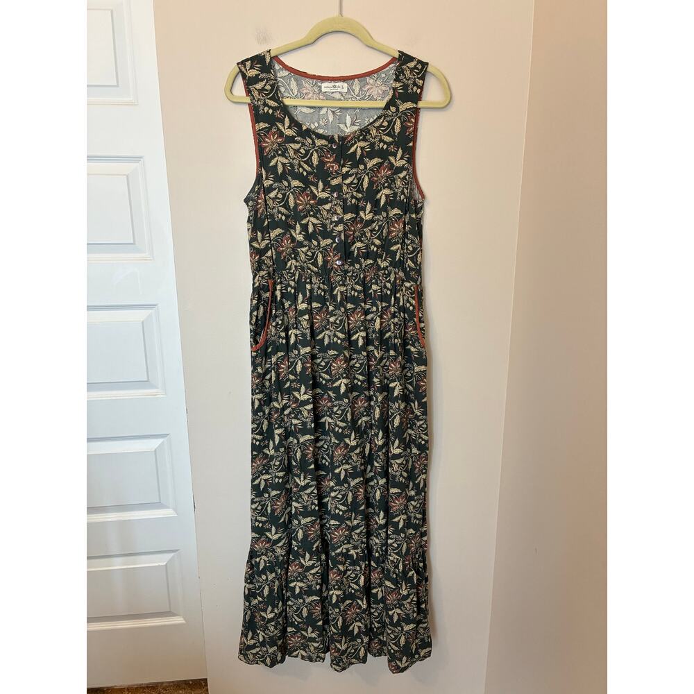 Natural Life Paige Maxi Dress Boho Size Large Tiered Green Floral